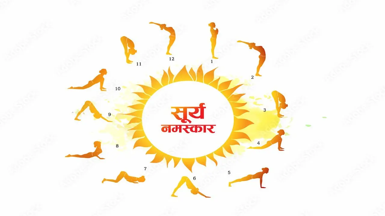 सूर्य नमस्कार करते हुए व्यक्ति का योगासन मुद्रा