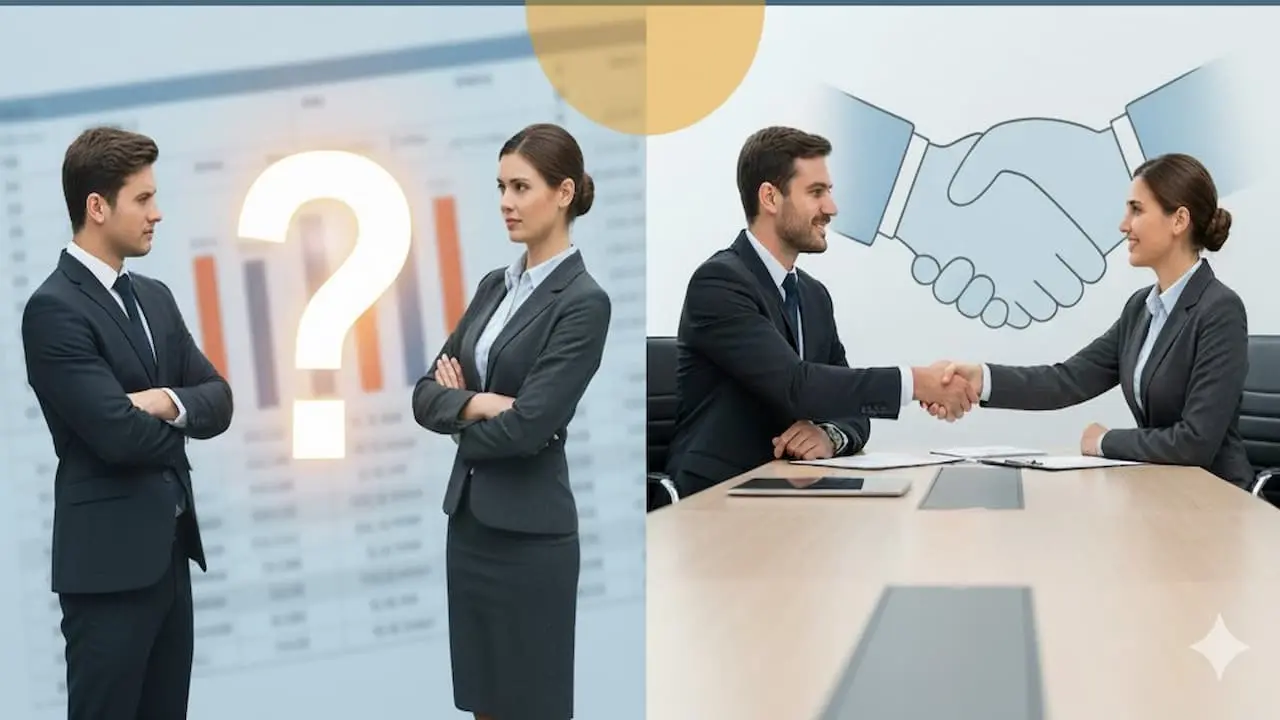 निजी पूंजी जुटाना में मूल्यांकन असहमति और निवेशकों से बातचीत करते उद्यमी